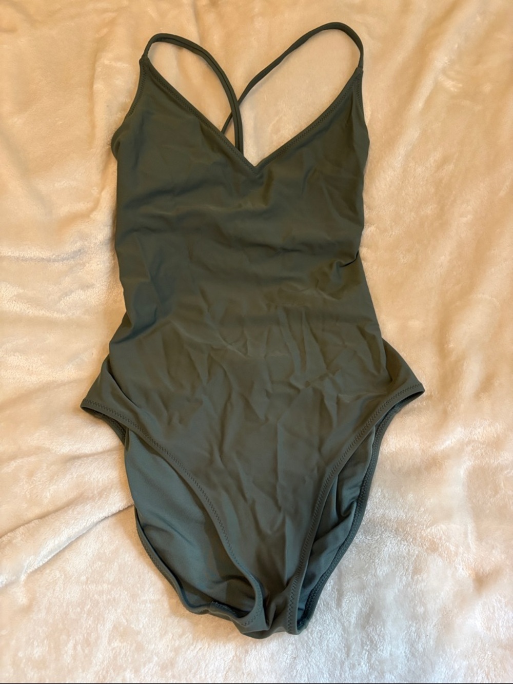 Aerie Olive Green One-Piece Swimsuit With Back Lace-up Full Coverage Bottoms
